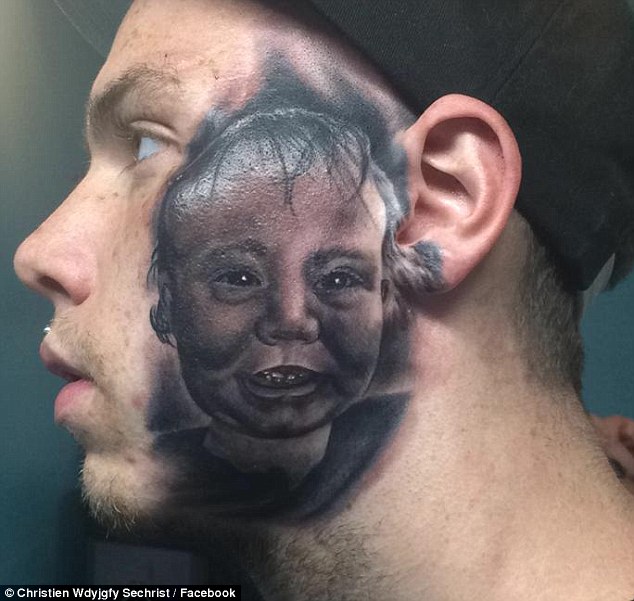 He has a tattoo of his son's portrait on his own face